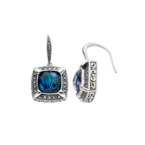 Lavish by TJM Sterling Silver Blue Abalone Doublet Frame Earrings - Picture 1 of 6